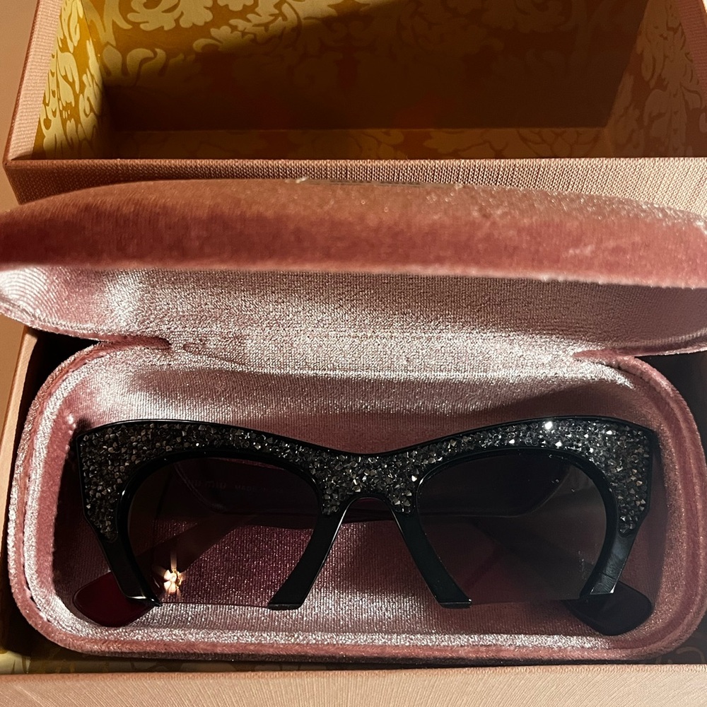 NEW MIU MIU Black Glitter Sunglasses